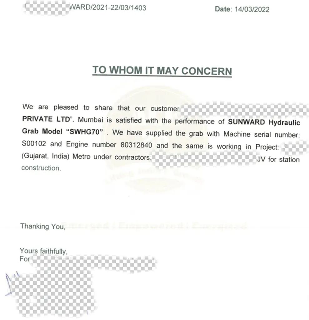 感激信！优游国际智能SWHG70液压抓斗助力海表基础施工获注定